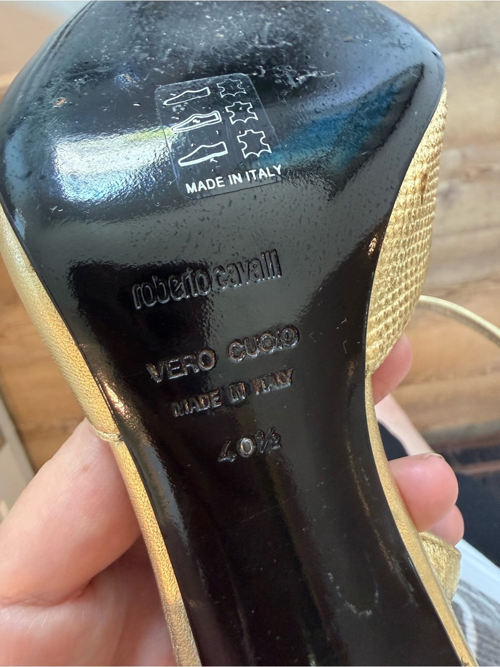 Gold Metallic Peep-Toe Ankle-Strap Heels by Roberto Cavalli size 40 Euro - Picture 8 of 10